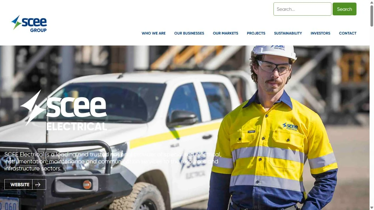 SCEE Group website showing the SCEE Electrical business